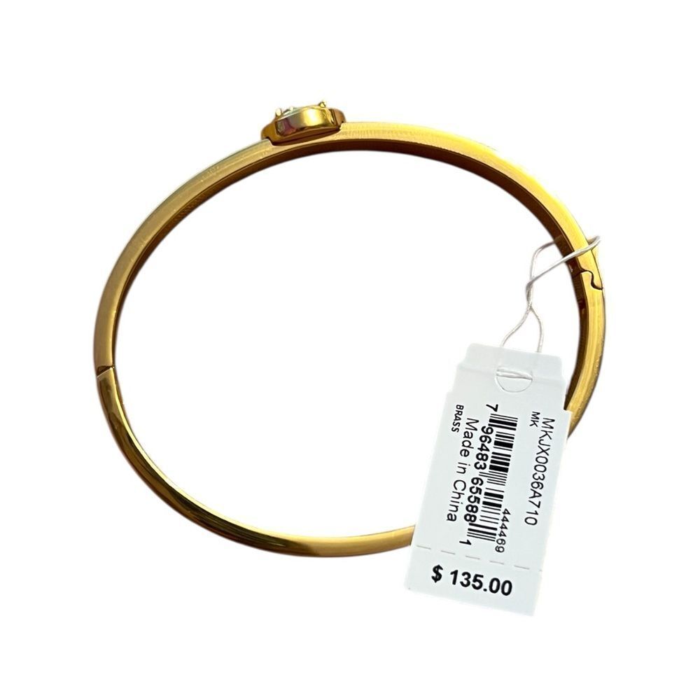 Michael Kors Logo Mother Of Pearl Gold Hinged Bangle With Box - Picture 7 of 9